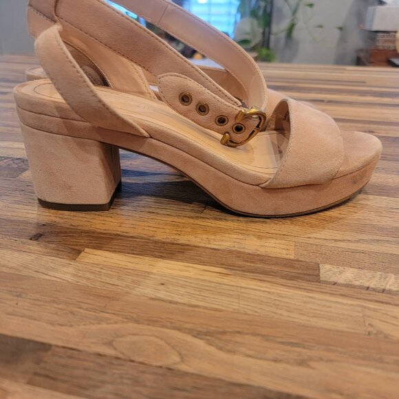 COACH Serena C-Buckle Suede Platform Sandals G4902 Beechwood Tan - Picture 11 of 16